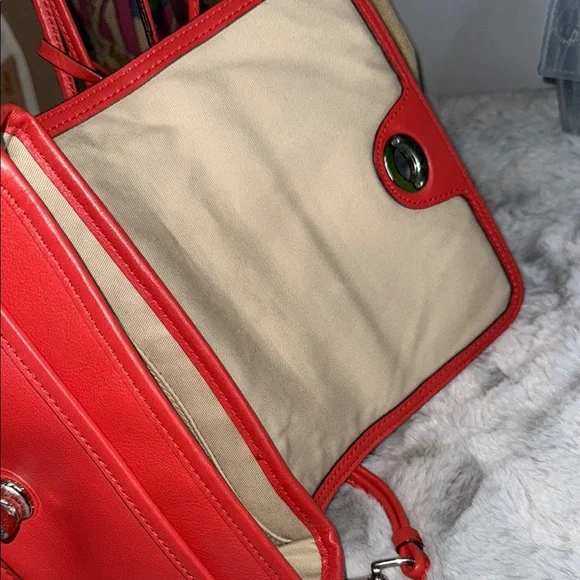 Coach Red Leather Crossbody Bag with Silver Hardware